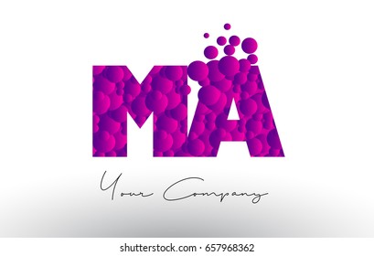 MA M A Dots Letter Logo with Purple Pink Magenta Bubbles Texture Vector.