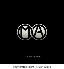 MA M A initial letter linked circle capital monogram logo modern template silver color edition