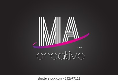 MA M A Letter Logo with Lines Design And Purple Swoosh Vector Letters Illustration.
