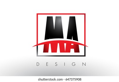 MA M A Logo Letters with Red and Black Colors and Swoosh. Creative Letter Design Vector.