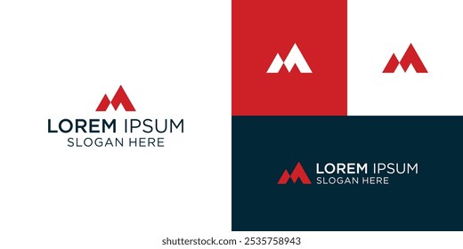 Logotipo de AM AM M color rojo simple, limpio y creativo