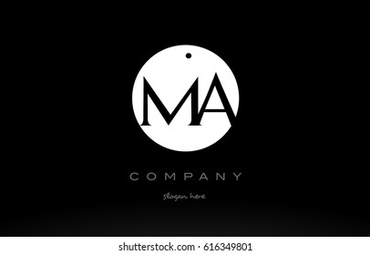 MA M A simple black white circle background alphabet company logo design vector icon template