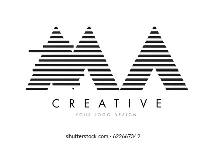 MA M A Zebra Letter Logo Design with Black and White Stripes Vector