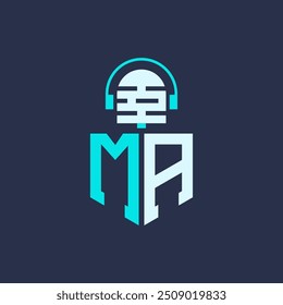 Diseño de logotipos de micrófonos MA para audio, música y podcast - Ilustración vectorial de Profesional de logotipos MA Letter para industrias creativas