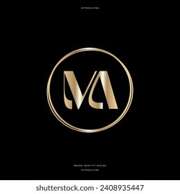 ma monogram logo brand identity design. company. business. marriage. 15th. golden, gold, silver