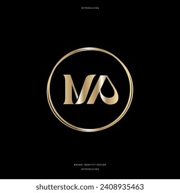 diseño de identidad de marca con logotipo de monograma de ma. compañía. negocio. matrimonio. 15.ª. dorado, oro, plata