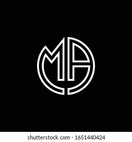 MA monogram logo circle ribbon style outline design template
