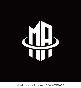 Logotipo de monograma en forma de hexágono y rodeado por un anillo
