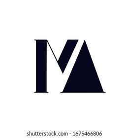 Logotipo de MA monograma. Letra m y letra un icono tipográfico.Signo de sobrenombre.Iniciales alfabéticas aisladas en fondo claro.Caracteres modernos, elegantes y creativos para la marca de la empresa.