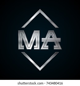 MA Monogram, Metal Logo, Silver Logo