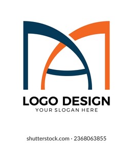 MA, AM Orange with Dark blue Abstract Letters Logo Monogram circle ma logo 