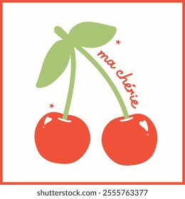 Ma Chérie Retro Cherries Minimal Flat Design with Vintage Aesthetic