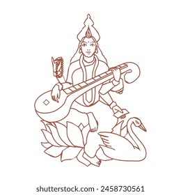 Ma Saraswati vector illustration design. Happy Vasant Puja.