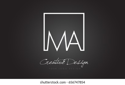 MA Square Framed Letter Logo Design Vector with Black and White Colors.
