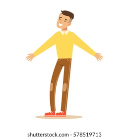 Ma In Yellow Sweater Overwhelmed With Happiness And Joyfully Ecstatic, Happy Smiling Cartoon Character