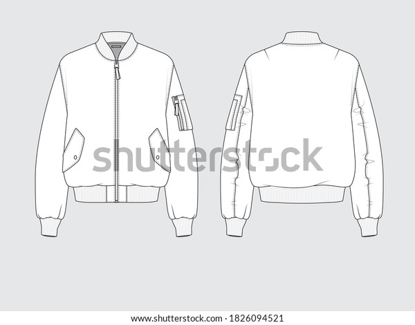 ma-1 flight bomber\
jacket, front and back, drawing flat sketches with vector\
illustration by\
sweettears