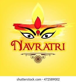 Maa Durga Face Design on grungy background with Stylish text and Floral Frame for Hindu Festival Shubh Navratri.