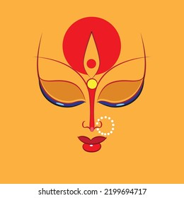 maa durga face with yellow background vector illustration