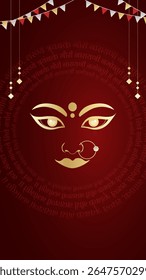 Maa Durga mantra with face in Sanskrit Translation In English Happy Navratri and "Lord Shiva asked for all the blessings"