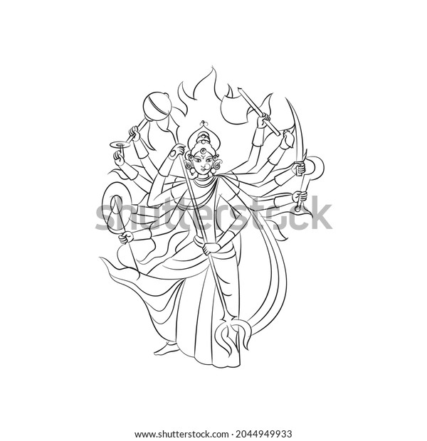 maa durga simple line drawing illustration