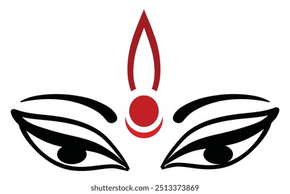 Maa Durga Trinayon In Durga puja held during Navaratri. Maha Durga shashthi, saptami, ashtami, navami, bijoya. Maa Durga face .Three Eyes vector Illustration. 