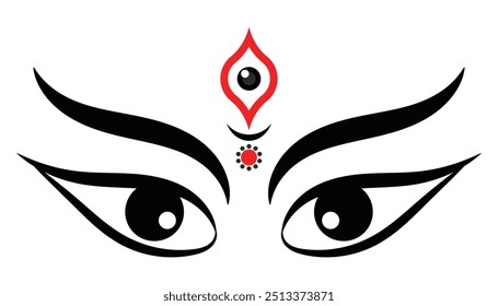 Maa Durga Trinayon En Durga puja aguantado durante Navaratri. Maha Durga shashthi, saptami, ashtami, navami, bijoya. Cara de Maa Durga. Ilustración vectorial de tres ojos. 