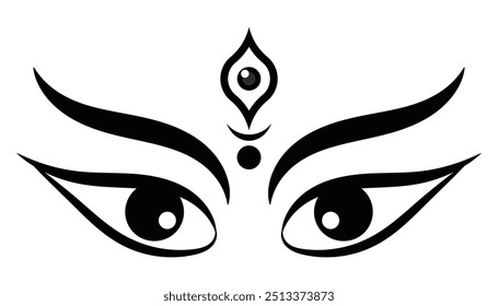 Maa Durga Trinayon En Durga puja aguantado durante Navaratri. Maha Durga shashthi, saptami, ashtami, navami, bijoya. Cara de Maa Durga. Ilustración vectorial de tres ojos. 