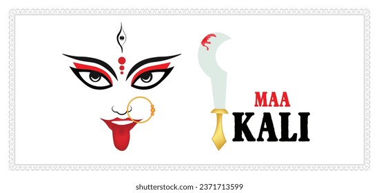 Maa KALI face outline vector for Kali puja Indian festival celebration Hindu festival