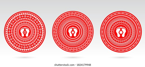 Maa laxmi footprint graphic with mandala pattern Design, rangoli pattern with laxmi maa footprint.