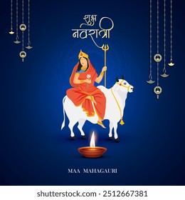 Maa Mahagauri Navratri Devi Vetor Design Por 9 Dias. Com Shubh Navratri Hindi Texto. Tradução: Happy Navratri