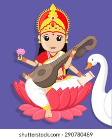 Maa Saraswati - Indian Goddess with Swan svg