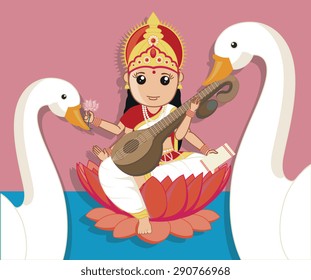 Maa Saraswati with Swan Birds svg