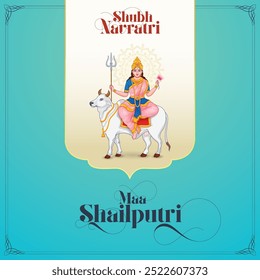 Maa Shailputri, Skandamata, Brahmacharini, Chandraghanta, Kushmanda, Katyayani, Kalaratri, Mahagauri, Siddhidatri, Vector con color asociado con las nueve formas de la Diosa Durga en shubh Navratri