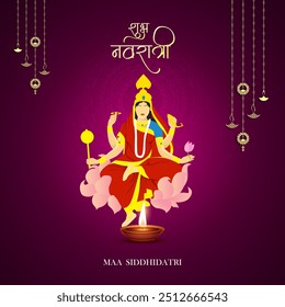 Maa Siddhidatri Navratri Devi Vetor Design Por 9 Dias. Com Shubh Navratri Hindi Texto. Tradução: Happy Navratri