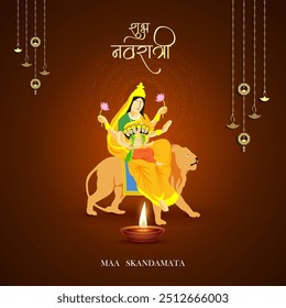 Maa Skandamata Navratri Devi Vetor Design Por 9 Dias. Com Shubh Navratri Hindi Texto. Tradução: Happy Navratri