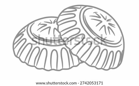 Maamoul Traditional Middle Eastern Cookie Illustration. Maamoul Hand Drawn Outline Vector Style. Decorative Ramadan Eid Design. Packaging Textile Background Use.
