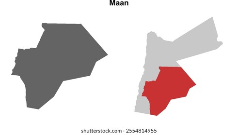 Maan governorate blank outline map set