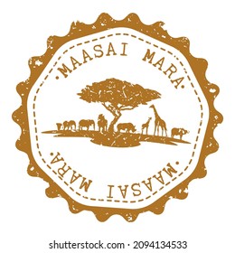 Maasai Mara National Reserve, Kenya Stamp Travel Illustration Vector. Postmark Seal Vintage Design Mark.