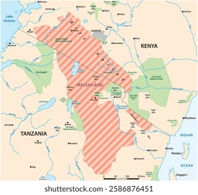 Maasai tribal area map, Kenya, Tanzania