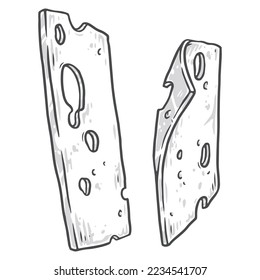 Maasdam cheese elements monochrome set appetizing delicacy snack made from organic milk with thinly sliced cheddar with holes vector illustration