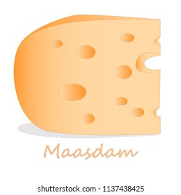 Maasdam cheese. Vector illustration of maasdam cheese isolated on white background.