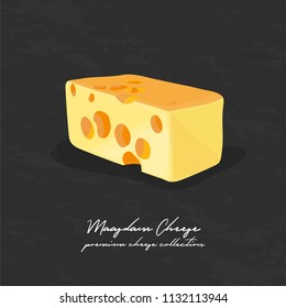 Maasdam cheese vector illustration on dark grunge background. Premium cheese type. Diary product poster design