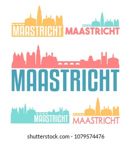 Maastricht Netherlands Flat Icon Skyline Vector Silhouette Design Set Logos.