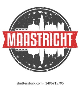 Maastricht Netherlands Round Travel Stamp. Icon Skyline City Design. Seal Tourism Badge Illustration.