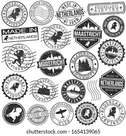 Maastricht Netherlands Set of Stamp. Vector Art Postal Passport Travel Design. Travel and Business Seals.