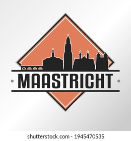 Maastricht, Netherlands Skyline Logo. Adventure Landscape Design Vector City Illustration Vector illustration.