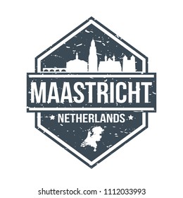 Maastricht Netherlands Travel Stamp Icon Skyline City Design Tourism badge.