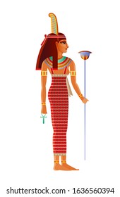 Maat Egyptian goddess, deity with ostrich feather. Ancient Egyptian god of truth, balance, order, harmony, law, morality, justice. 3d realistic lion vector illustration isolated white background