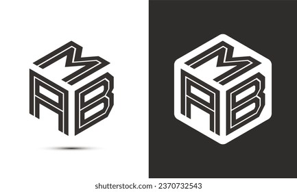 Diseño del logotipo de letras MAB con el logotipo del cubo ilustrador, logotipo vectorial estilo moderno de superposición de tipos de letra del alfabeto. Icono del logotipo de Premium Business. Color blanco sobre fondo negro