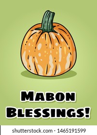 Mabon Blessings fall pagan holiday pumpkin postcard. Autumn harvest celebration flyer